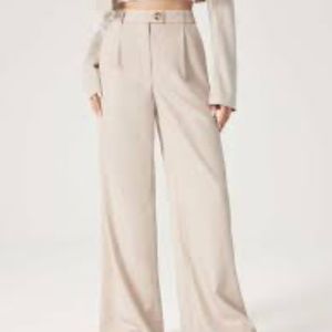 Solid Button Wide Leg Trousers